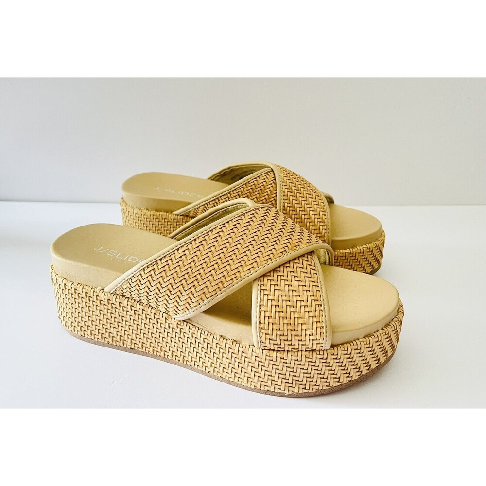 J/Slides Quackie Platform Vegan Chunky Sandal Woven 9.5 Strap Wedge Resort $168